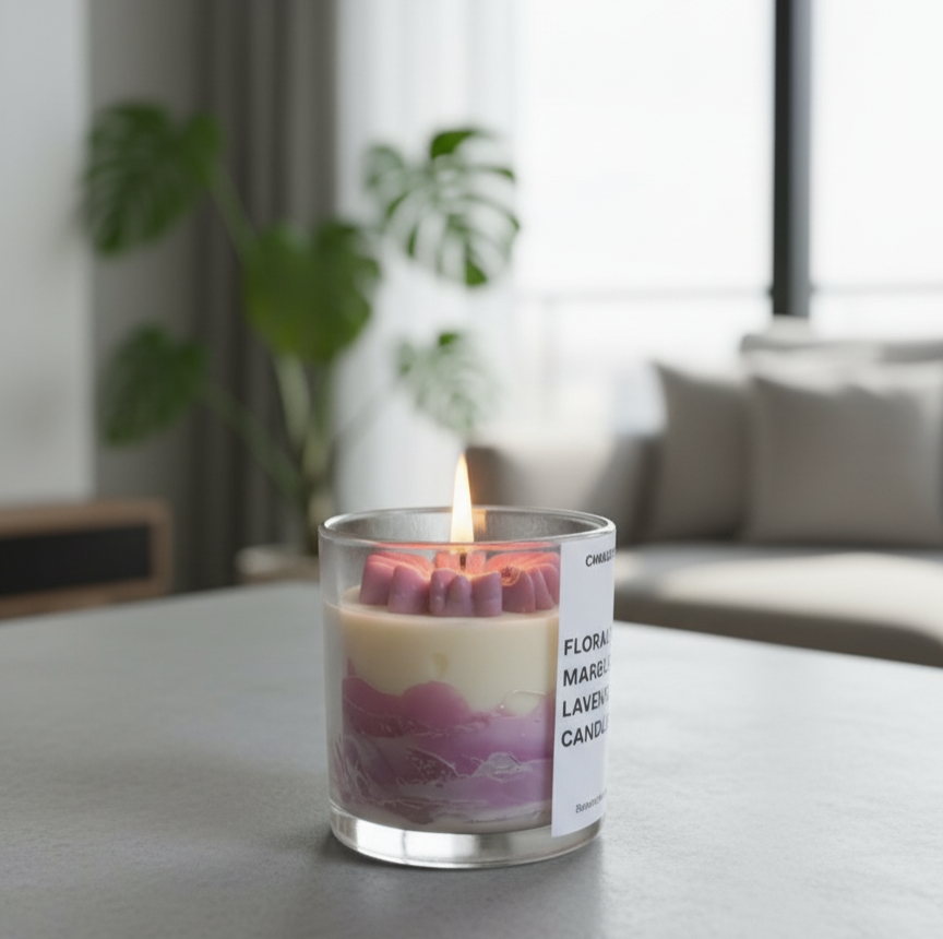 floral marbel candle