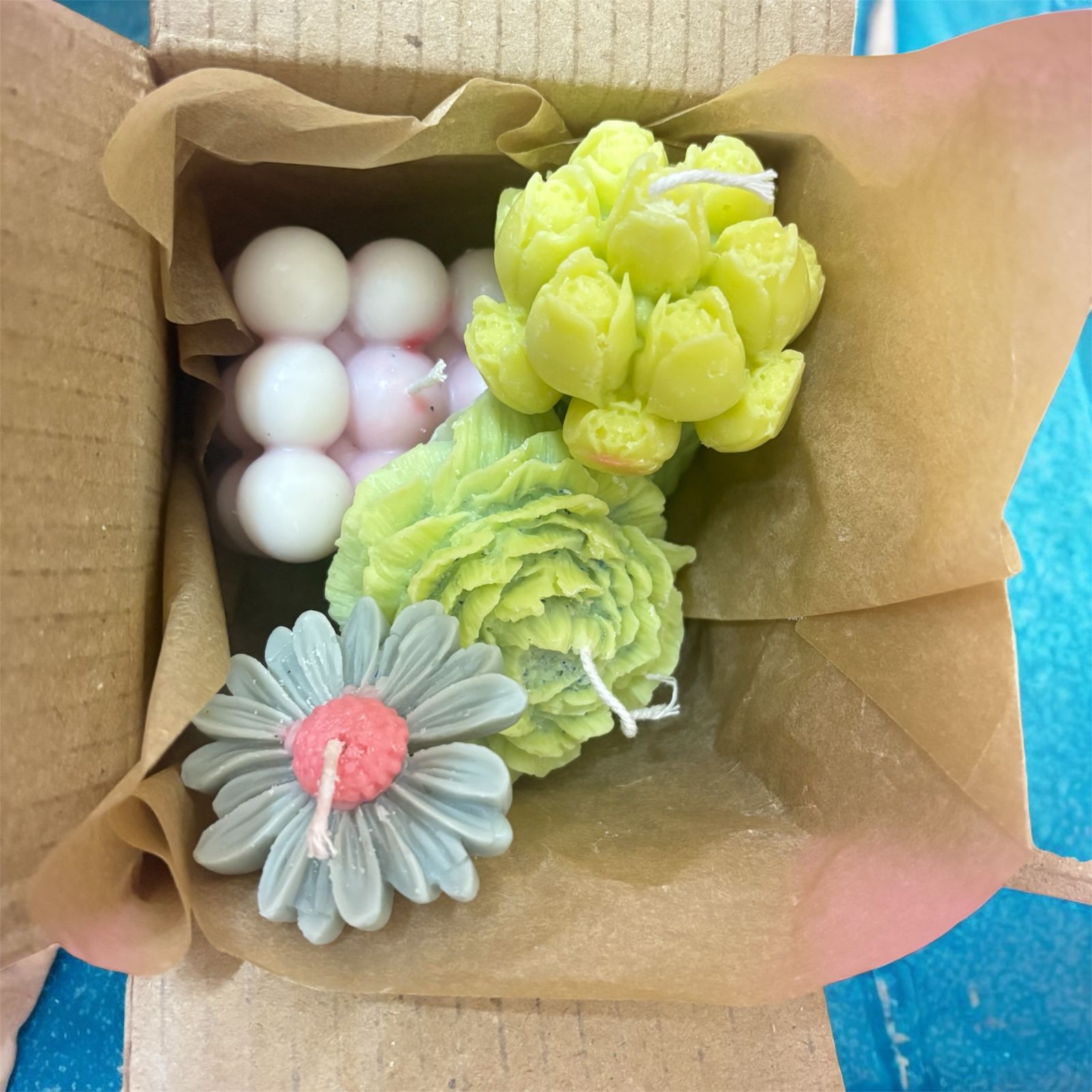 Floral Bliss Gift Box ( 1 tulip bouquet, 1peony flower, 1 bubble candle, 1 daisy)